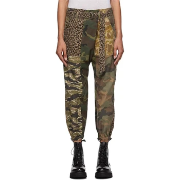Осенний новый женский камуфляжный комбинезон в стиле пэчворк с леопардовым принтом с высокой талией y2k, высококачественные модные повседневные брюки в стиле ретро с девятью точками