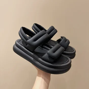 Повседневные сандалии на толстой подошве, женские летние новинки 2023, Универсальная удобная римская пляжная обувь с открытым носком в стиле ретро на плоской подошве