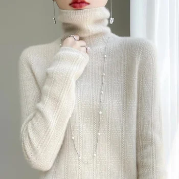 Повседневный вязаный пуловер с длинным рукавом 2023, осенне-зимние Мягкие Теплые топы, модная Водолазка, однотонный Офисный женский свитер 29017