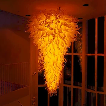 Подвесной светильник для домашнего интерьера, Большая желтая люстра из выдувного стекла ручной работы, 28 на 60 дюймов