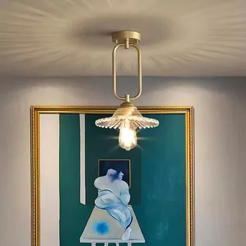 Подвесной светильник из скандинавского стекла Французский Простой цветочный дизайн Современный вход Балкон Гардеробная Холл Потолочное освещение крыльца Декор коридора