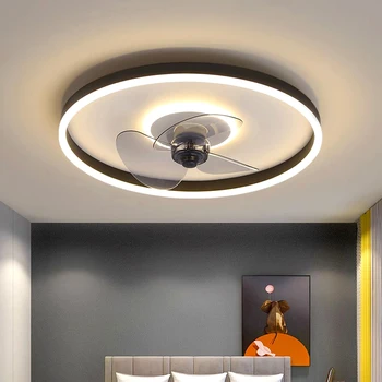 Потолочный вентилятор в скандинавской спальне со светодиодной подсветкой и управлением электрическим вентилятором, потолочные светильники, потолочные светильники для столовой, внутреннее освещение