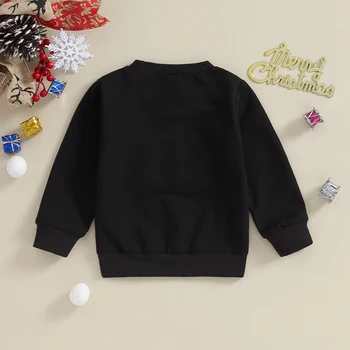 Рождественские толстовки для девочек, винтажные пуловеры с круглым вырезом и длинными рукавами с нечеткими буквами, топы, детская рубашка свободного кроя