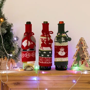 Рождественские украшения, шарик для волос, крышки для бутылок красного вина, вязаные сумки для бутылок шампанского, украшение домашней атмосферы
