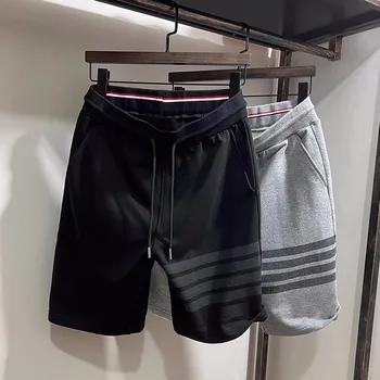 Роскошные повседневные шорты TB в полоску с четырьмя полосками Tide, мужские летние трендовые хлопковые брендовые спортивные брюки средней длины