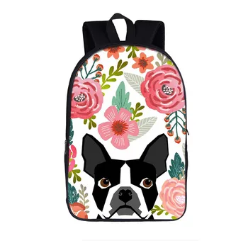 Рюкзак с цветами для собак, школьные сумки с цветочным рисунком французской бойцовской собаки, школьный ранец с мультяшными животными для подростков, девочек и мальчиков, 16-дюймовая сумка для книг