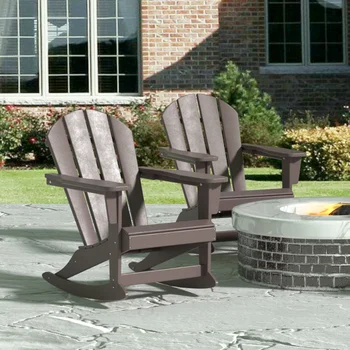 Садовое пластиковое кресло-качалка Adirondack для сидения на веранде внутреннего дворика, темно-коричневое кресло с откидной спинкой, походное кресло