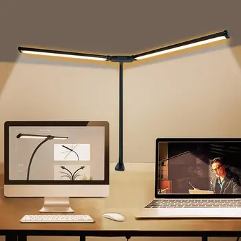 Светодиодные настольные лампы с двойной головкой, 10 уровней затемнения, 3 режима цвета, защита глаз, настольная лампа для домашнего офиса (41x24 см)