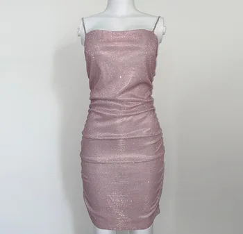 Сексуальное платье-комбинация, вечернее платье для ночного клуба, женское платье на подтяжках со складками со стразами, летнее платье 2023