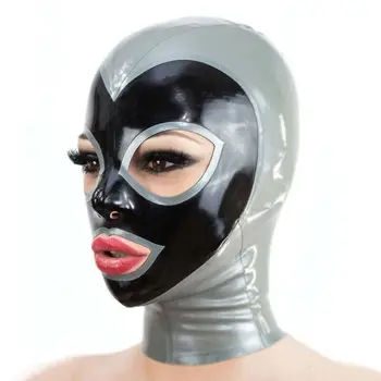 Серебристая латексная фетиш-маска с капюшоном, косплей на Хэллоуин, Открытые глаза и рот с застежкой-молнией сзади