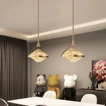 Современный итальянский минималистичный подвесной светильник из янтарного стекла, Подвесное освещение, Роскошная Железная Люстра для кухонного острова