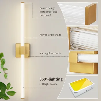 Современный простой Светодиодный Золотой настенный светильник для спальни, ванной комнаты, прохода, акриловой ленты, внутреннего настенного светильника, светильника для ванной комнаты, настенного светильника