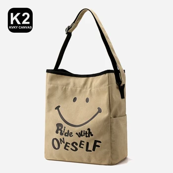 Сумка через плечо KVKY Smile Face Повседневная женская холщовая сумка в стиле ретро, популярные трендовые дорожные сумки-мессенджеры, Новая упаковка тотализаторов