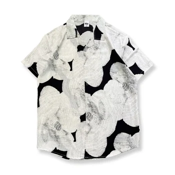 Темный значок с цветочным принтом, праздничные пляжные рубашки для мужчин, Летняя мужская рубашка из тонкого материала, Мужской топ