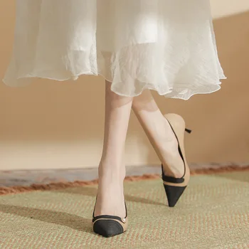 Украшенные жемчугом туфли-лодочки, Пикантные туфли на заостренной шпильке, летние женские босоножки на высоком каблуке с мелким вырезом, подходящие по цвету к модной обуви для вечеринок