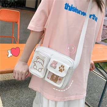 Уличная одежда Y2k Модная сумка через плечо с вышивкой мишки из японского мультфильма Каваи Модные Женские Прозрачные сумки через плечо