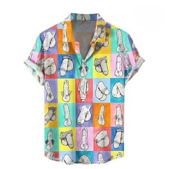 Уникальная сексуальная мужская повседневная рубашка в цветочек Летняя уличная мода Блузка с коротким рукавом Топ Одежда оверсайз 5xl