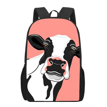Черно-белый рюкзак для молочной коровы, школьные сумки для крупного рогатого скота, школьный рюкзак с мультяшными животными, школьная сумка для подростков, мальчиков и девочек, студенческая сумка для книг 16 дюймов