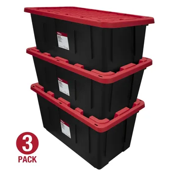 Черный с красной крышкой Принадлежности для кемпинга Пластиковый контейнер для хранения с защелкивающейся крышкой на 40 галлонов, набор из 3 предметов походного снаряжения