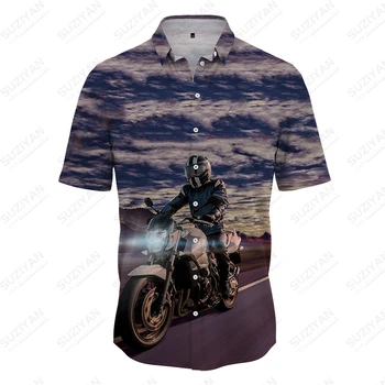 Элементы мотоцикла 3D Красочные мотоциклетные юношеские мужские рубашки с коротким рукавом на пуговицах летняя одежда